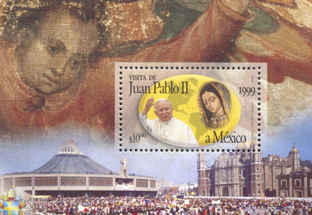 Stamp portraying visit of Pope John Paul II and the Virgin of Guadalupe