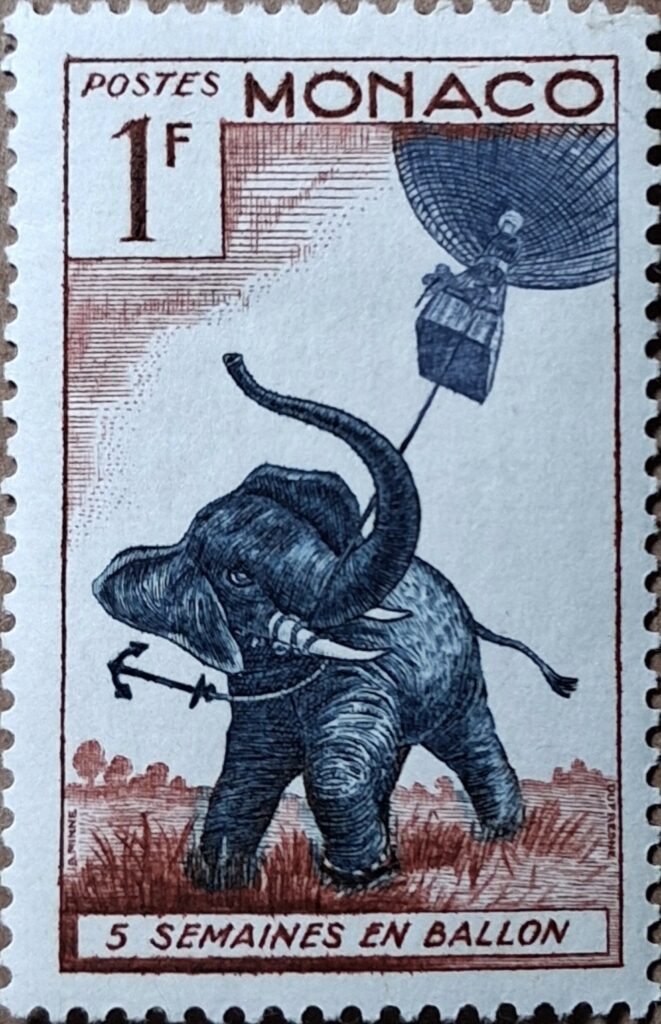 Monaco postage stamp honoring Five Weeks in a Balloon