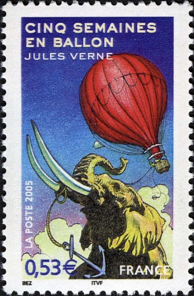 French postage stamp honoring five weeks in a balloon