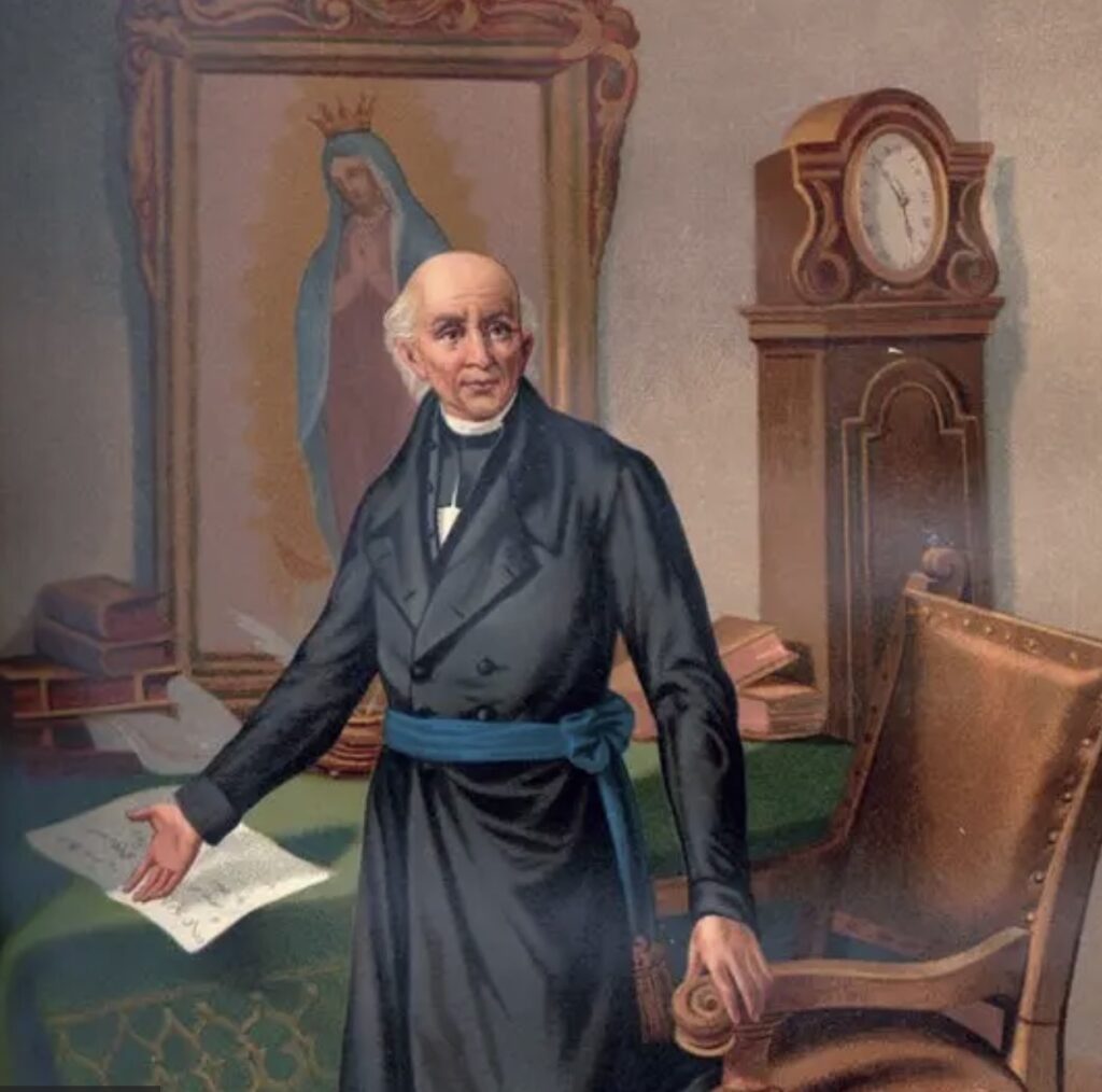 portrait of Hidalgo, in front of the Virgin
