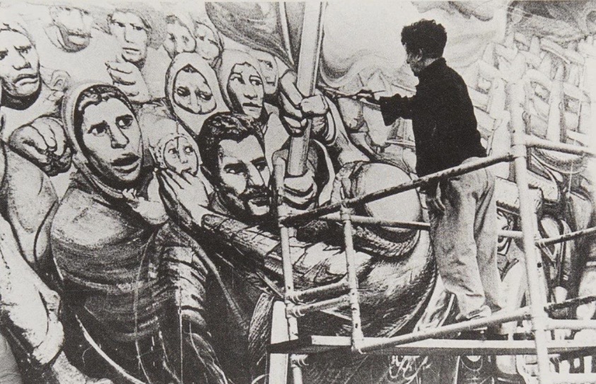 Siqueiros working on the Porfirio mural