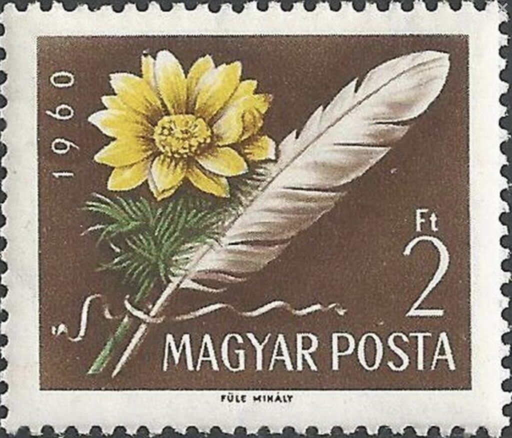 quill pen on stamp from Hungary